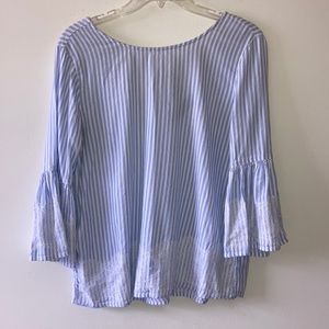 Bell Sleeve Striped Blouse with Lace Detailing